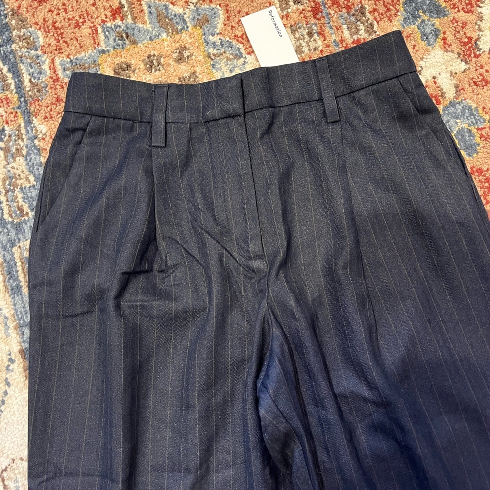 Reformation Navy Pinstripe Wide Leg Pants - Picture 8 of 9